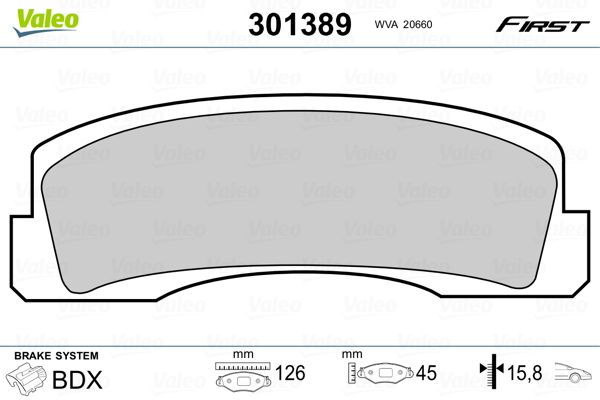 Obrázok Sada brzdových platničiek kotúčovej brzdy VALEO FIRST 301389