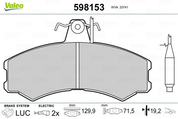 Obrázok Sada brzdových platničiek kotúčovej brzdy VALEO  598153