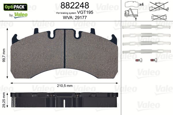 Obrázok Sada brzdových platničiek kotúčovej brzdy VALEO OPTIPACK 882248