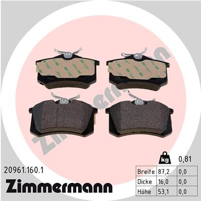 Obrázok Sada brzdových platničiek kotúčovej brzdy ZIMMERMANN  209611601
