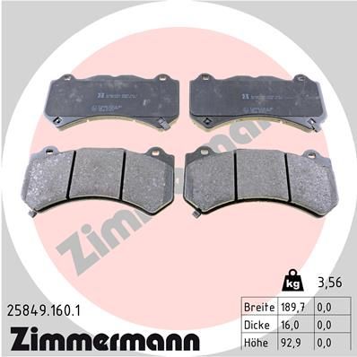 Obrázok Sada brzdových platničiek kotúčovej brzdy ZIMMERMANN  258491601