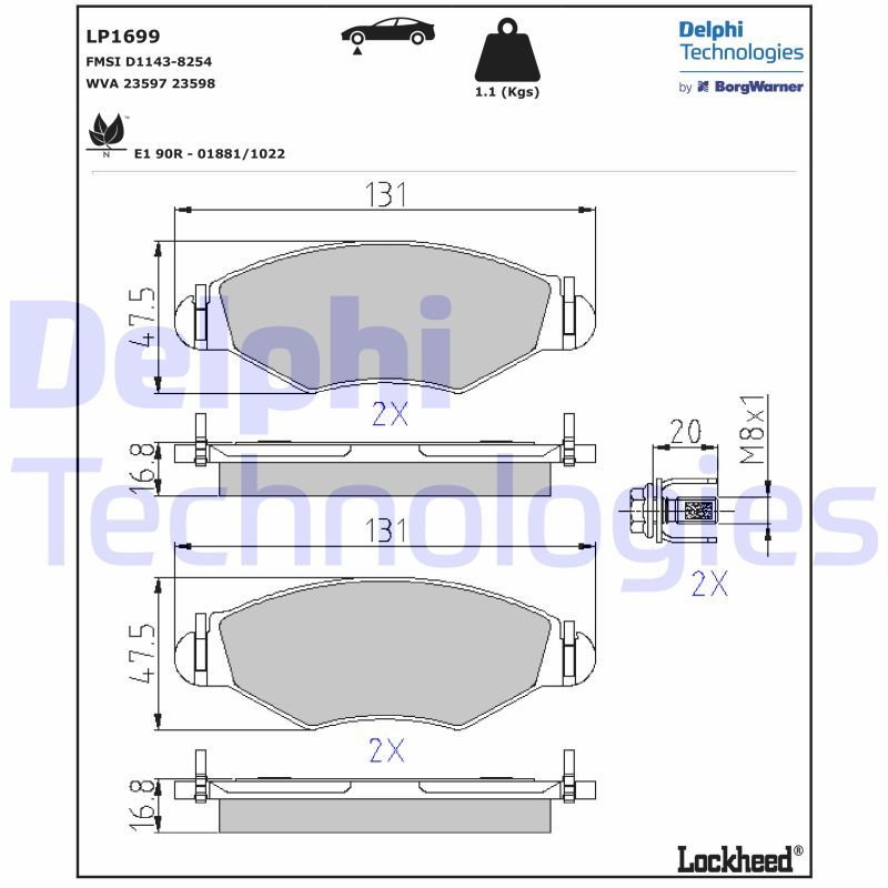 Obrázok Sada brzdových platničiek kotúčovej brzdy DELPHI  LP1699